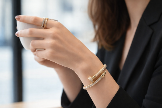 Luxury Nail-Style Sparkle Bangle Set