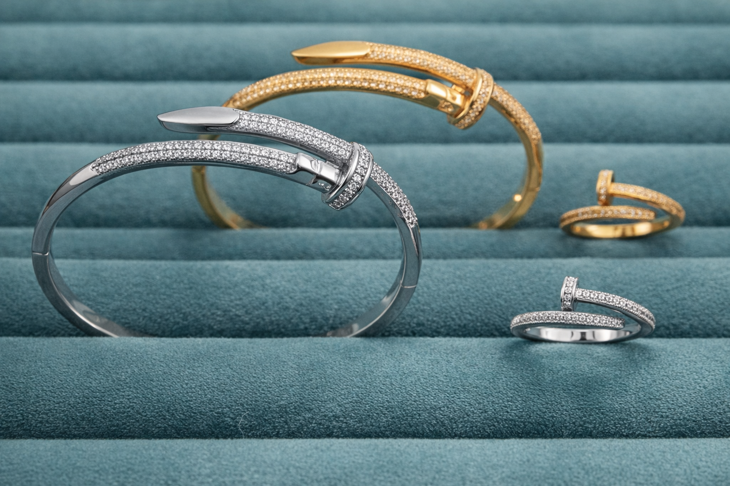 Luxury Nail-Style Sparkle Bangle Set