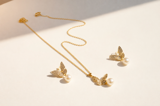 Pearl Sparkle Butterfly Jewelry Set