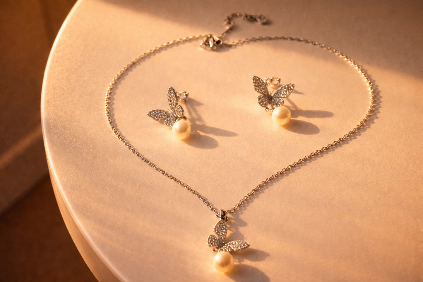 Pearl Sparkle Butterfly Jewelry Set